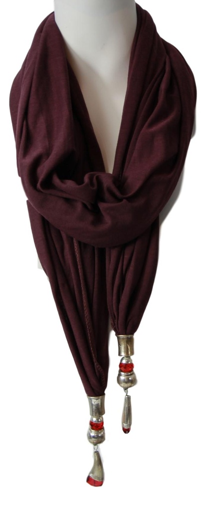 Damen Schal mit Schmuck-Stein Halstuch Braun-Lila